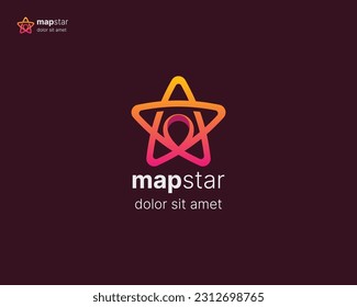 Star logo. Creative gradient star with map pin logo