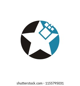star logo design with blue color and black