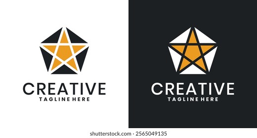 Star logo design in geometric pentagon shape