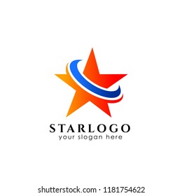 star logo design stock template. star vector icon with swoosh in the middle