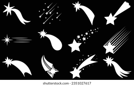 Star logo designs template, Fast star logo Vector, Shooting stars icons. Comet tail or star trail vector set isolated on white background. Stardust falling simple meteorites