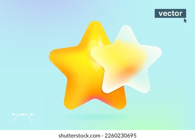 Star logo in glassmorphism style. Vector 3D achievement icon. Transparent glass with blur effect. UI element for bookmark, feedback, favorite, best, winner, success, approved buttons.