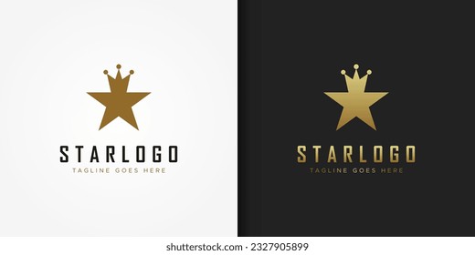 Star Logo. Gold Geometric Star with Crown Combination isolated on Double Background. Flat Vector Logo Design Template Element for Business and Branding Logos.