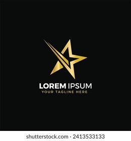 Star logo gold, vector illustration, elegant, with black background color