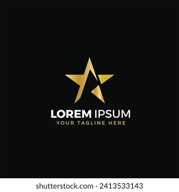 Oro del logotipo de la estrella, ilustración vectorial, elegante, con color de fondo negro