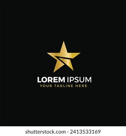 Star logo gold, vector illustration, elegant, with black background color