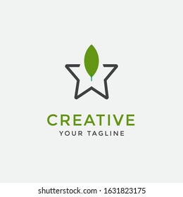 star logo with green leaf icon modern minimalist design
