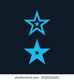 Star Logo or icon with small star inside. Minimal star shape. Stock vector illustration isolated on dark background.