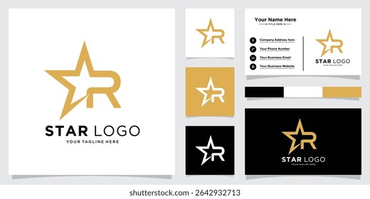 Star Logo Letter R. Star Symbol Vector Template With Business Card