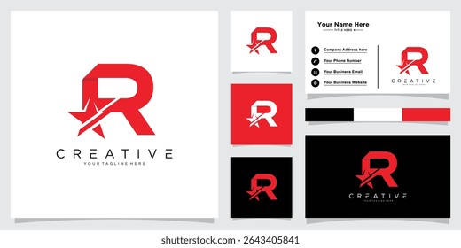 Star Logo Letter R. Star Symbol R Vector Template with business card design template
