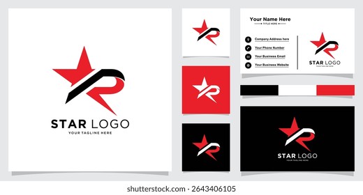 Star Logo Letter R. Star Symbol R Vector Template with business card design template