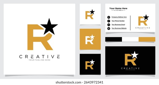 Star Logo Letter R. Star Symbol R Vector Template with business card design template