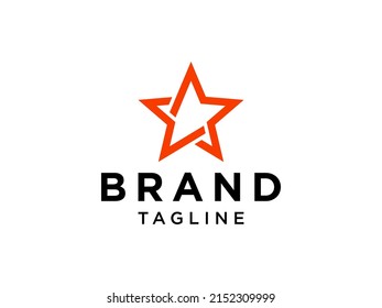 Star Logo Line. Red Geometric Line Five Star Icon with Red Right Arrow isolated on White Background. Usable for Business and Branding Logos. Flat Vector Logo Design Template Element.