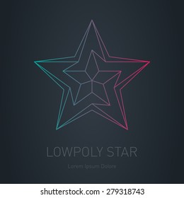 Star logo. Low poly impossible figure. Vector Low poly logotype or line design element on dark background.