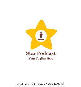 star logo with microphone inside, can be used as logo for podcast, stand up, sing, etc