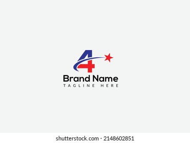 Star Logo On Letter 4 Template. Star Logo On 4 Letter, Initial Star Sign Concept Template