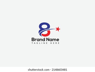 Star Logo On Letter 8 Template. Star Logo On 8 Letter, Initial Star Sign Concept Template
