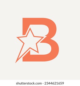 Star Logo On Letter B. Moving Star Symbol Vector Template