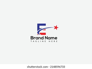 Star Logo On Letter E Template. Travel Logo On E Letter, Initial Star Sign Concept Template