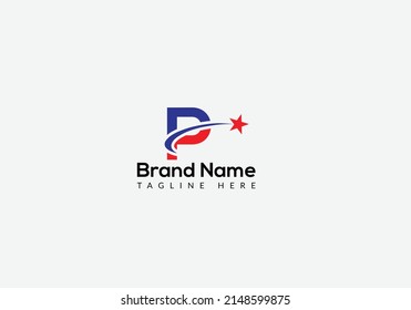 Star Logo On Letter P Template. Star Logo On P Letter, Initial Star Sign Concept Template