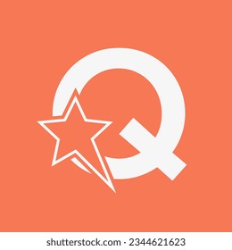 Star Logo On Letter Q. Moving Star Symbol Vector Template
