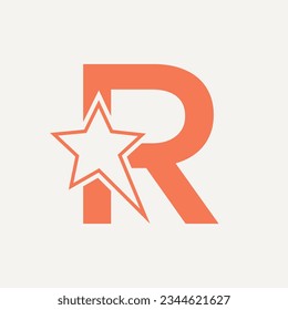 Star Logo On Letter R. Moving Star Symbol Vector Template