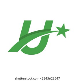 Star Logo On Letter U. Moving Star Symbol Vector Template