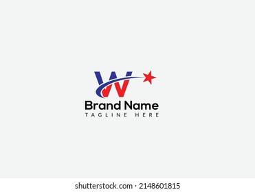 Star Logo On Letter W Template. Star Logo On W Letter, Initial Star Sign Concept Template