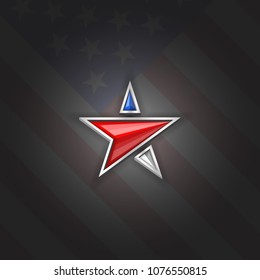 Star logo patriotic symbol USA independence day 4th of July poster blank mockup, American flag background