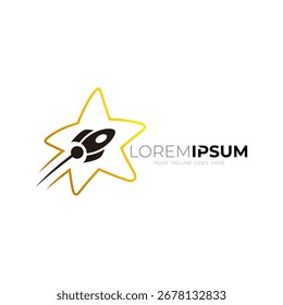 Logotipo de la estrella y diseño del cohete, Vector del diseño del estilo de la línea, logotipos arriba
