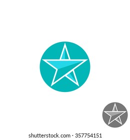 Star logo round monochrome graphic geometric shape,  mockup design element, abstract blue technology icon