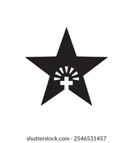 star logo with a shining cross inside, church logo concept vector design illustration. 
