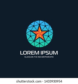 star Logo with technology concept. Abstract network connection, Line Connect Dots Tech Logo. vector globe technology and digital concept - Vector 
