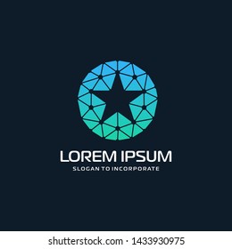 star Logo with technology concept. Abstract network connection, Line Connect Dots Tech Logo. vector globe technology and digital concept - Vector 
