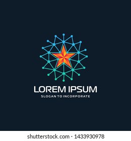 star Logo with technology concept. Abstract network connection, Line Connect Dots Tech Logo. vector globe technology and digital concept - Vector 
