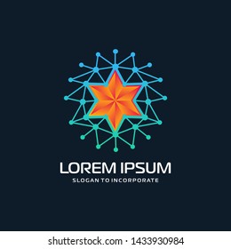 star Logo with technology concept. Abstract network connection, Line Connect Dots Tech Logo. vector globe technology and digital concept - Vector 
