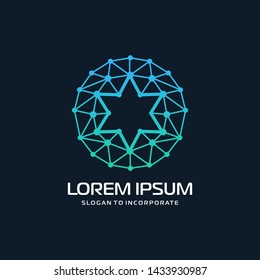 star Logo with technology concept. Abstract network connection, Line Connect Dots Tech Logo. vector globe technology and digital concept - Vector 
