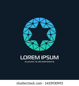 star Logo with technology concept. Abstract network connection, Line Connect Dots Tech Logo. vector globe technology and digital concept - Vector 
