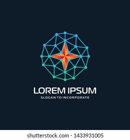 star Logo with technology concept. Abstract network connection, Line Connect Dots Tech Logo. vector globe technology and digital concept - Vector 