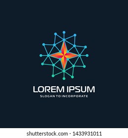 star Logo with technology concept. Abstract network connection, Line Connect Dots Tech Logo. vector globe technology and digital concept - Vector 