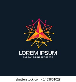 star Logo with technology concept. Abstract network connection, Line Connect Dots Tech Logo. vector globe technology and digital concept - Vector 