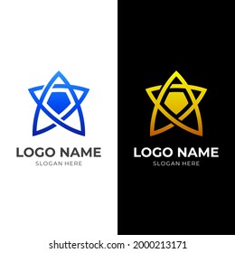 star logo template with flat line blue and gold color style