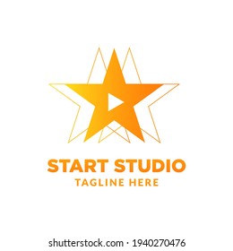 star logo template, gold star logo icon template, star logo template logo and play button