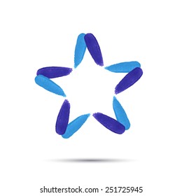 Star  logo template, t-shirt graphics. Emblem symbol. Watercolor brush strokes.Vector illustration