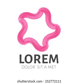 Star logo template. Watercolor brush strokes. Pink emblem Vector. 