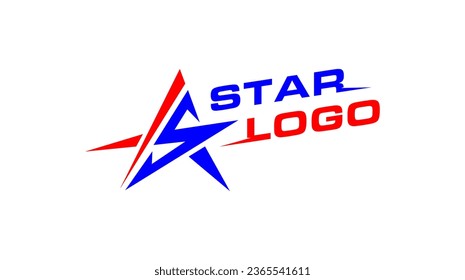 Plantilla de diseño vectorial del logotipo de estrella. Impresionante logotipo de estrella de velocidad concepto creativo en colores azul y rojo