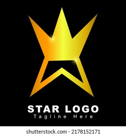 Star Logo Vector in elegant Style. With gold color on Black Background.