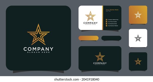 diseño de línea vectorial de logotipo estrella y tarjeta de negocios