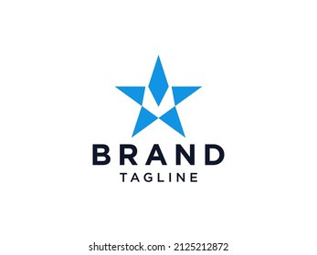 Star Logo. White Linear Style with Blue Line Arrow Up isolated on White Background. Usable for Business and Technology Logos. Flat Vector Logo Design Template Element.