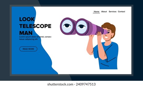 star look telescope man vector. sky astronomy, moon stargazing, watching meteor star look telescope man web flat cartoon illustration